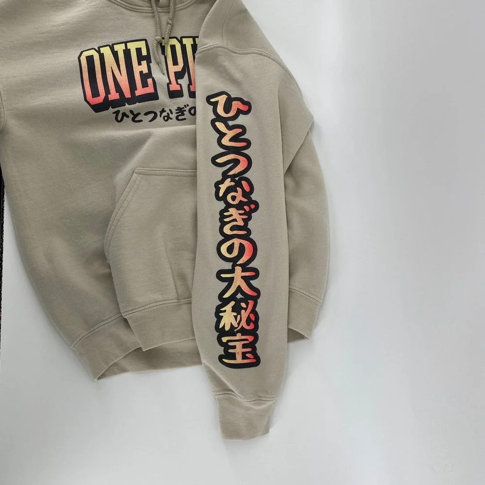 One Piece Anime Luffy Graphic Hoodie Tan Mens Small Streetwear Sweatshirt - Picture 4 of 7